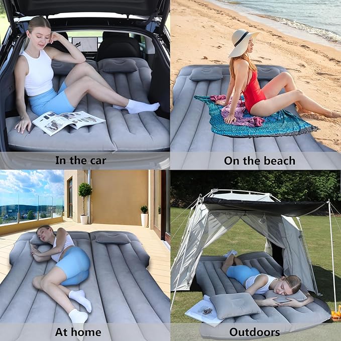 Car Air Mattress, Inflatable Bed Compatible with Tesla Model Y, Thickened Comfortable Durable, Foldable Mattress for Trunk/Rear Seat, Air Bed for Sleeping Camping Travel (Grey)