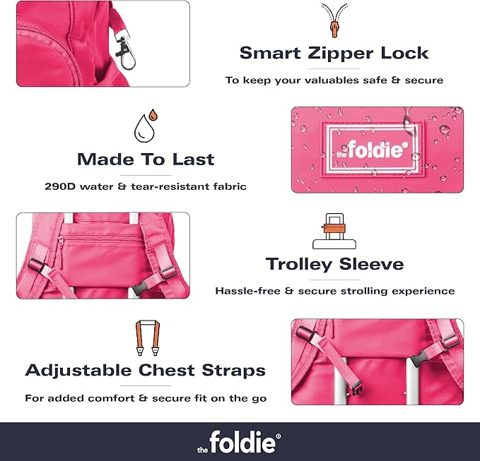 The Foldie Packable Backpack for Travel 32L - Lightweight Foldable Backpacks with Trolly Sleeve & RFID Protection - Water-repellent Casual Daypack Backpacks for Hiking, Camping & Gym - Pink