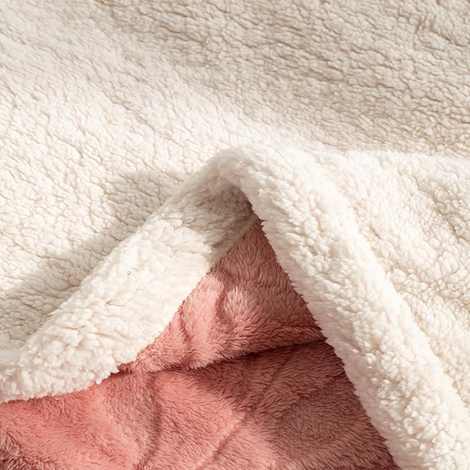 UKELER Sherpa Fleece Blanket 50 × 60 inch Fuzzy Soft Bed Blanket Thick Floral Throw Blanket for Couch Sofa Bed Office Camping, Pink