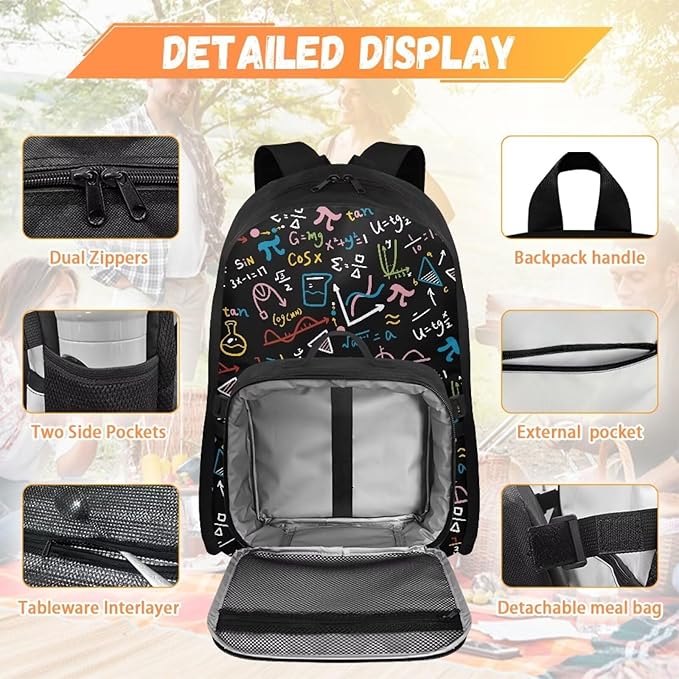 HUGS IDEA Math Capybara Backpack with Lunchbox School Bookbag with Lunch Tote for Kids Large Capacity Elementary School Bag 17 Inch Book Bag for Girls Polyester Children Back Pack