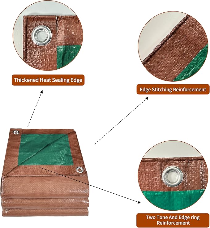 Tarp 8x10 ft (4-Pack) 100% Waterproof 7mil Durable Grommets and Reinforced Edges,Uv Resistant,Green/Brown Tarp,Emergency Rain Shelter,Outdoor Cover and Camping Use -by MVPNET
