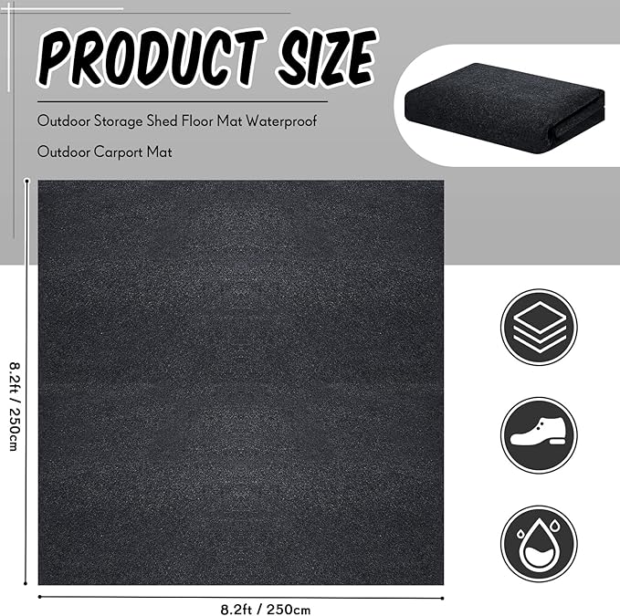 Haull Shed Floor Mat 8.2 x 8.2 ft Outdoor Waterproof Nonslip Durable Storage Sheds Protector Rug for Carport Patio Garage Garden Spring Summer Outdoor, Storage Shed Not Included