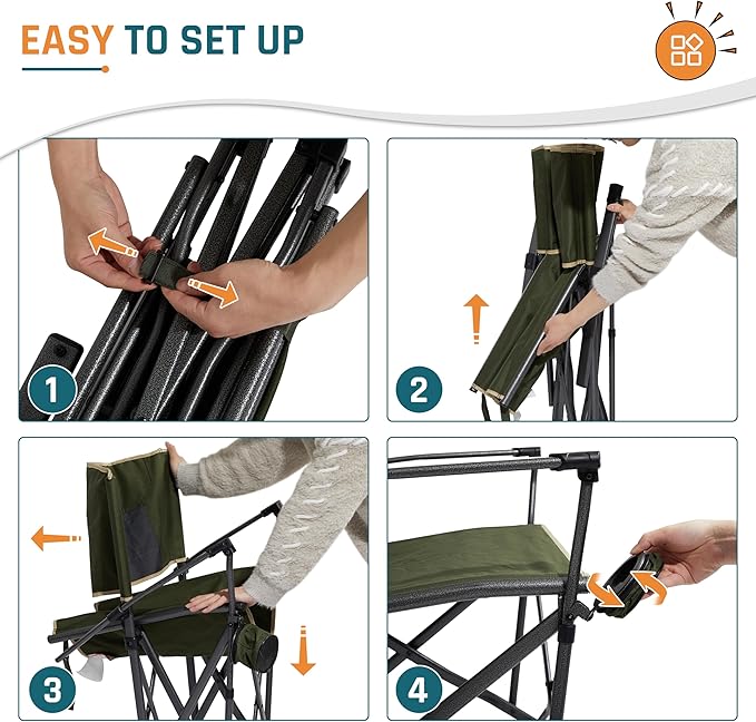 Folding Camping Chairs for Adults Heavy Duty Plus Size Camping Chairs 400 lb Steel Frame Metal Arm Lawn Chairs with Swivel Cup Holder, Extra Large Camp Chair for Outdoor Sports, Green (2 Pack)