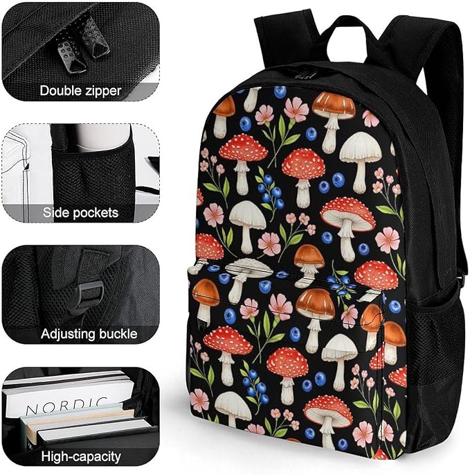 Rucksacks Lightweight Multipurpose Anti-Theft Autumn Fall Leaves Cool Mushrooms Shoulder Bag Large Capacity Business Computer Bag With Smooth Zippers