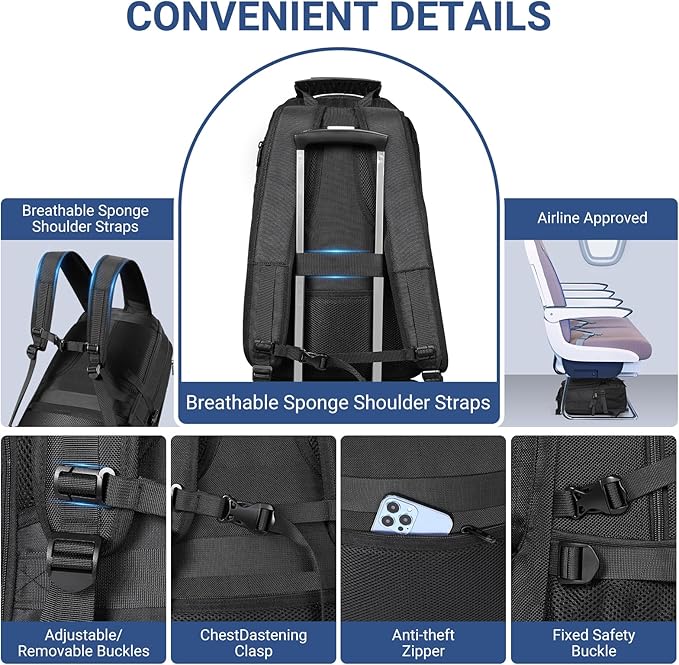 17.3 Inch gym backpack with Shoe Compartment,60L Water Resistant Anti Theft Backpacks with USB Charging Port, Airline Approved Carry on Bag Multiple Compartments,for Men Women Travel