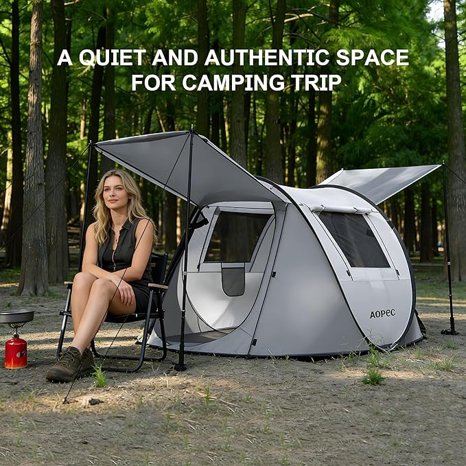 Pop Up Camping Tent, 2/4/6 Person Instant Tent Waterproof PU4500mm, Spacious Ventilated Camping Tent with Front Porch, Quick Setup Lightweight Portable for Outdoor Camping Hiking Beach