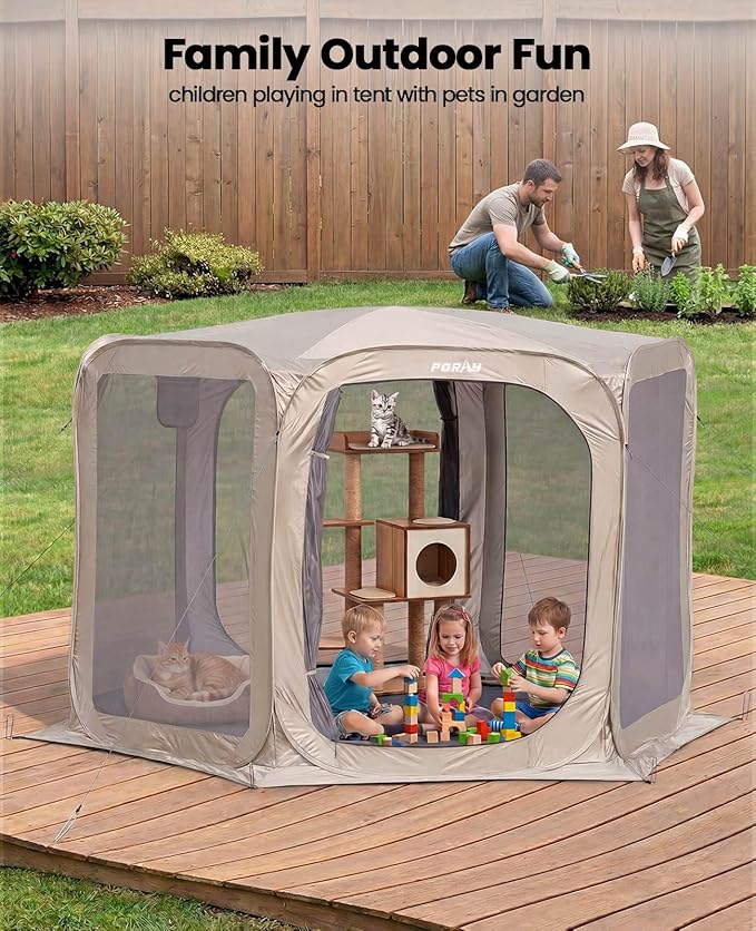 Porayhut Pop up Screen House Tent Sun Shelter with Breathable Mesh Doors,Portable Camping Tent with Detachable Waterproof Floor,10x10FT Screen Canopy Outdoor for Family Friends Party