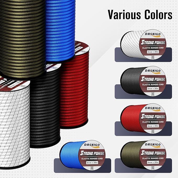 Elastic Bungee Shock Cord 3-8mm (Khaki, 3/16'' x 66FT)