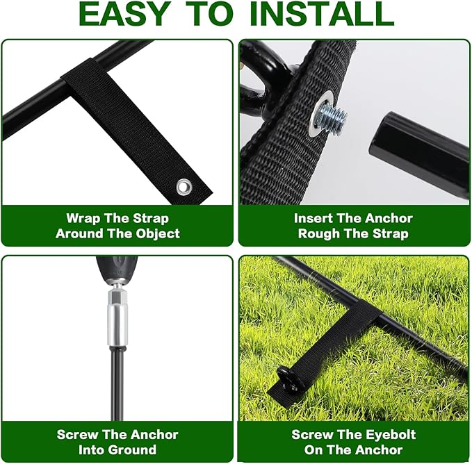 18-Inch Ground Anchors Screw In Heavy Duty, 4 Pack Trampoline Anchors & Stakes High Wind With Wrenches And Straps, Earth Anchors Kit For Swing Sets, Sheds, Camping Tent, Canopies, Mobile Home