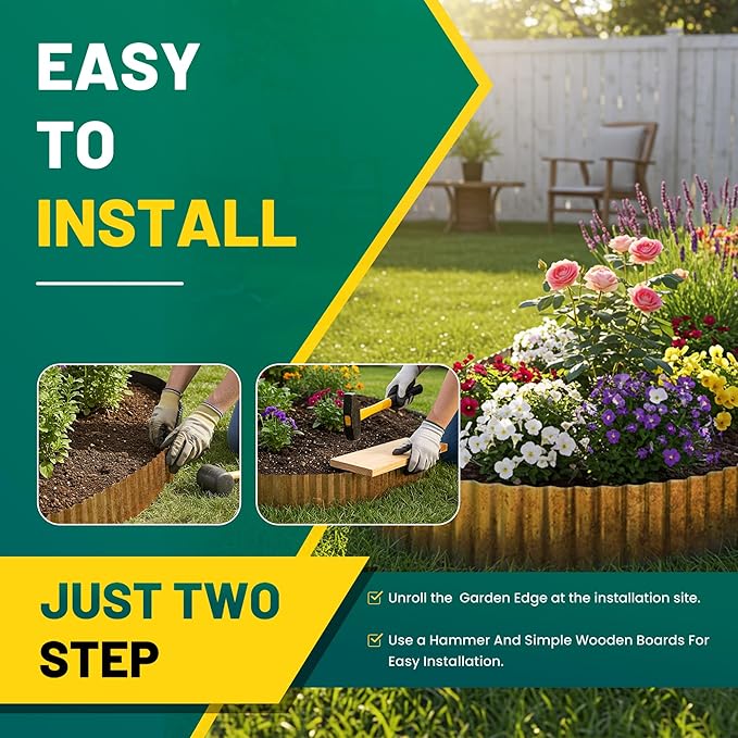 Corrugated Metal Garden Edging, 8"×10Ft Durable Landscape Border for Garden, Lawn, Flower Beds and Paver Edging (Rusty)