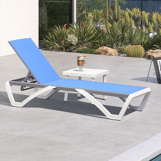 PURPLE LEAF Patio Chaise Lounge Chair Set Outside Aluminum Plastic Stackable Tanning Chairs with Side Table for Pool Sunbathing Beach Deck Outdoor Lounger, Royal Blue