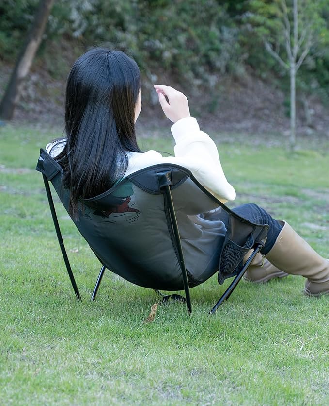 iClimb Low Ultralight Compact Camping Folding Chair with Side Pocket and Carry Bag (Black Mesh)