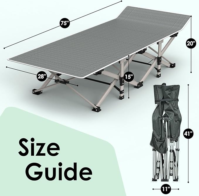 Suteck Camping Cot, Folding Camping Cot Bed for Adults Sleeping 1200D Double Layer Oxford Portable Folding Outdoor Cots for Camping W/Soft Pad Carry Bag for Home Office Nap Beach Travel, 500LBS,Purple
