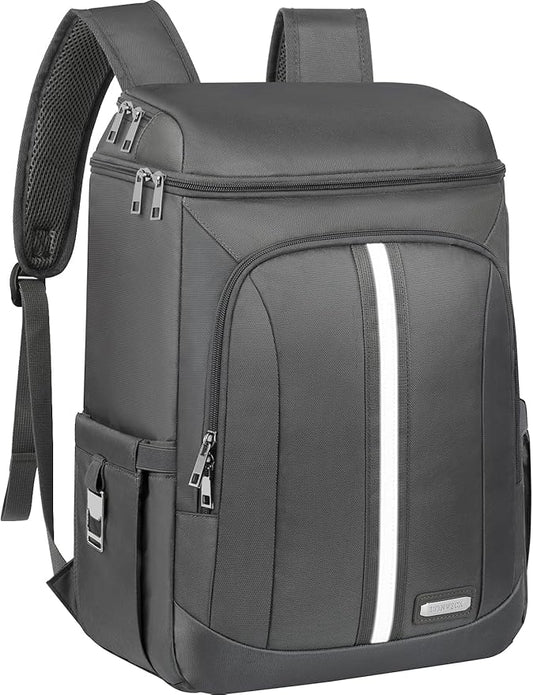 Backpack Cooler Insulated Leak Proof 35 Cans, 2 Insulated Compartments Thermal Bag, Portable Lightweight Beach Travel Camping Lunch Backpack for Men and Women, 30L, Reflective Stripes, Water-Resistant