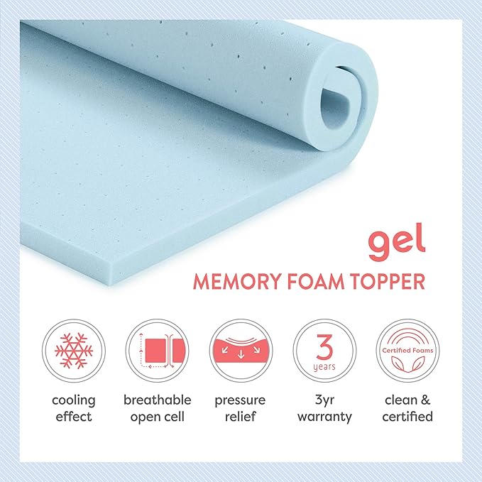 Best Price Mattress 4 Inch Ventilated Memory Foam Mattress Topper, Cooling Gel Infusion, CertiPUR-US Certified, Dorm Essentials, Twin XL