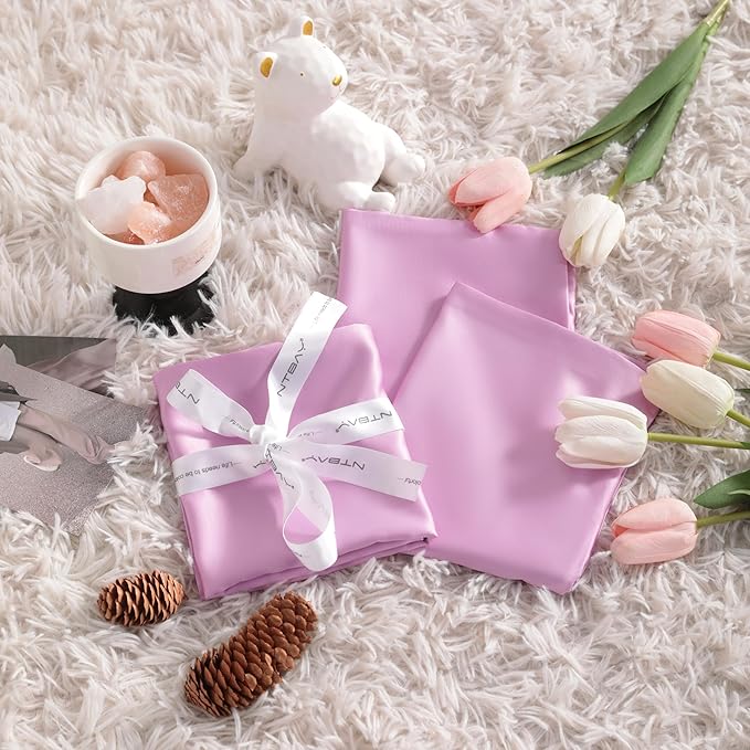 NTBAY Zippered Silk Satin Toddler Pillowcases - 2 Pack Hidden Zipper 13x18 Pillowcases - Luxury and Silky Baby Travel Pillow Covers, Light Pink