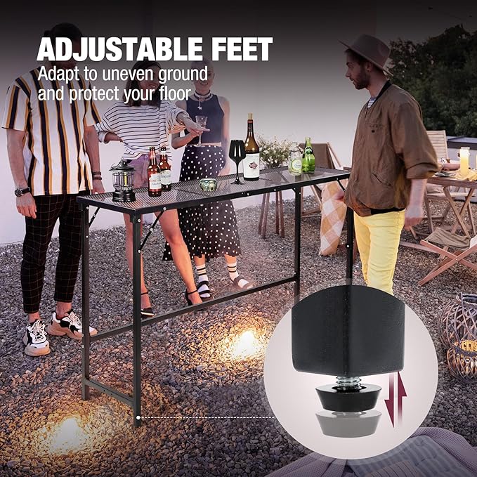 REDCAMP 55 Inch Outdoor Bar Table, Folding Paito Bar Height Hot Tub Table with Waterproof Mesh Top for Balcony, Garden, Poolside, Indoor, Rectangle Black