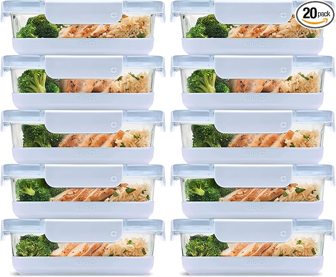 Ello Duraglass 3.4 Cup Meal Prep Sets 10Pc,Set-Glass Food Storage Container with Silicone Boot and Airtight BPA-Free Plastic Lids,Dishwasher,Microwave,and Freezer Safe,Halogen Blue,5 Count (Pack of 2)