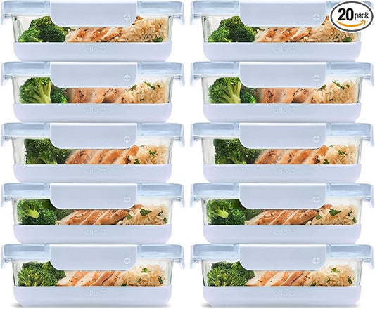 Ello Duraglass 3.4 Cup Meal Prep Sets 10Pc,Set-Glass Food Storage Container with Silicone Boot and Airtight BPA-Free Plastic Lids,Dishwasher,Microwave,and Freezer Safe,Halogen Blue,5 Count (Pack of 2)