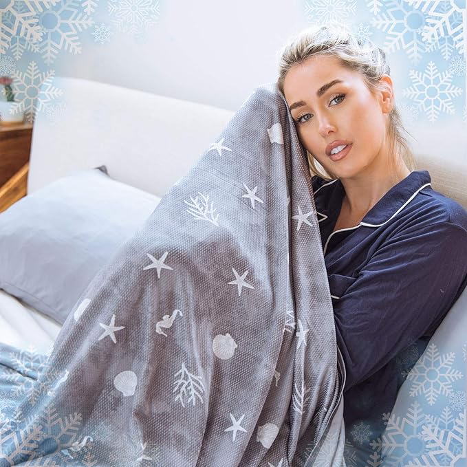 Ailemei Direct Cooling Blanket with Double Sided Cold Effect, Lightweight Breathable Summer Oversize Coastal Theme Bed Blankets, Transfer Heat to Keep Body Cool for Hot Sleepers Night Sweats, 90“x90”