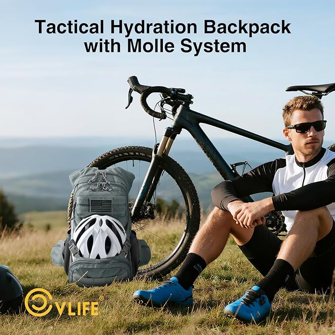 CVLIFE Hydration Backpack with 3L TPU Tactical Water Bladder, 22L Hiking Backpack for Men Women, Heavy Duty Molle Water Backpack with Multiple Compartments for Cycling Running Hunting Camping