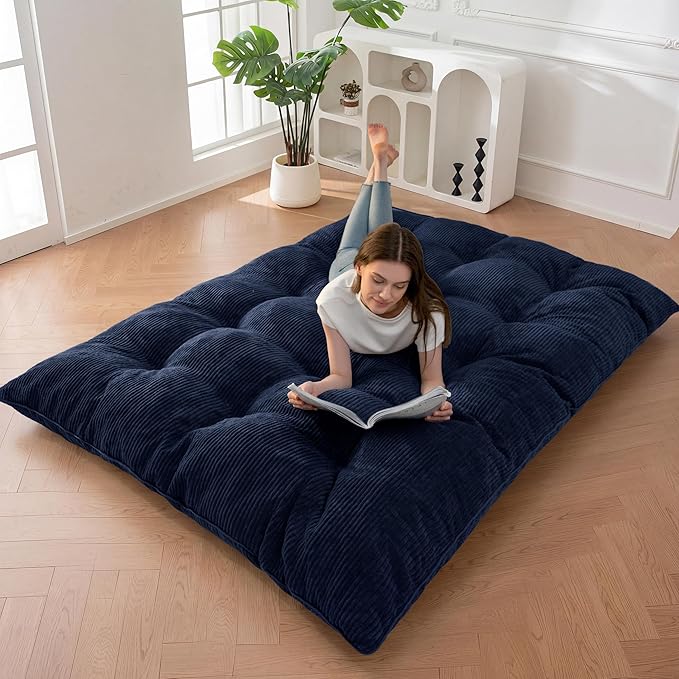 MAXYOYO 6" Japanese Floor Mattress, Foldable Futon Mattress Full Size, Tufted Roll Up Floor Bed, Thick Tatami Mat Sleeping Pad Portable Lounger for Camping Guest Room Dormitory Bedroom RV, Navy