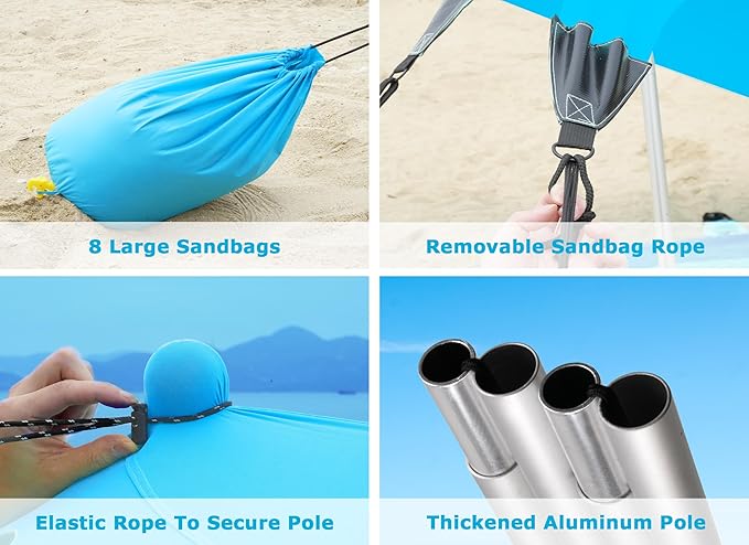 Gorich Beach Tent Sun Shelter with 8 Sandbags, UPF50+ Protection & Windproof Pop Up Beach Canopy Tent Sun Shade for Family, Travel & Camping, Easy Setup Canopy Umbrella