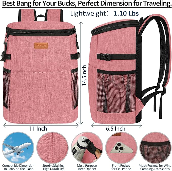 Camping Cooler Backpack 30 Cans, Soft Backpack Coolers Insulated Leak Proof Travel Cooler Bag Waterproof Lunch Picnic Beach Work Trip Thermal Bag Drink Beverage Beer Bag Cooler