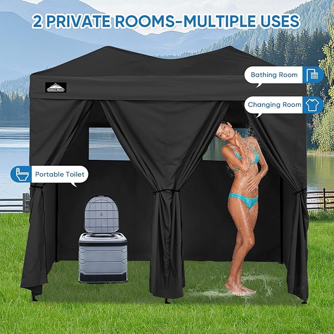 EAGLE PEAK Outdoor Changing Room 8x4, 2 Room Pop Up Portable Changing Room, Sun Shelter, Pop Up Changing Tent for Beach or Pool, Portable Dressing Room for Photoshoots (Black)