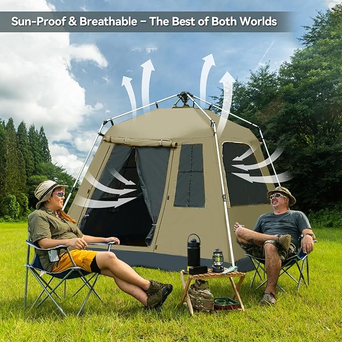 Instant Pop-Up Camping Tent with Removable Sunshade - 3-4 Person Dome Tent with UV Protection & Ventilation, Waterproof Windproof for Beach, Hiking, Outdoor.