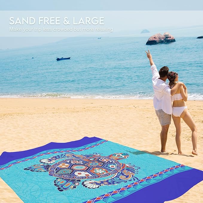 BYDOLL Beach Blanket Waterproof Sandproof Large 78''×81''/10'×9' Sand Free Oversized Sandless Picnic Mat Water Proof Packable Lightweight Blanket for Beach Camping Hiking Travel