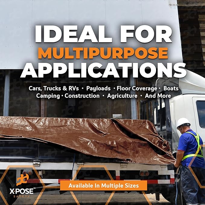 Xpose Safety 20 Mil Ultra Heavy Duty Tarp - 12' x 20' Brown/White, Waterproof, UV Protection, Reinforced Corners