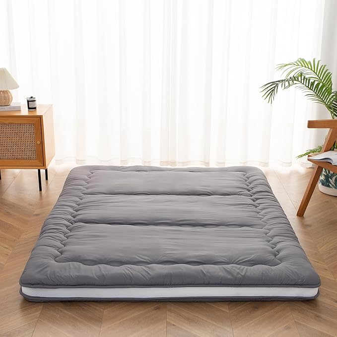 Japanese Floor Futon Mattress Twin Size, 4" Thicken Foldable Mattress Tatami Mat Sleeping Pad, 32D Foam Filled Traditional Shiki Futon (shikibuton), Designed in Japan (Grey 39"x 80")