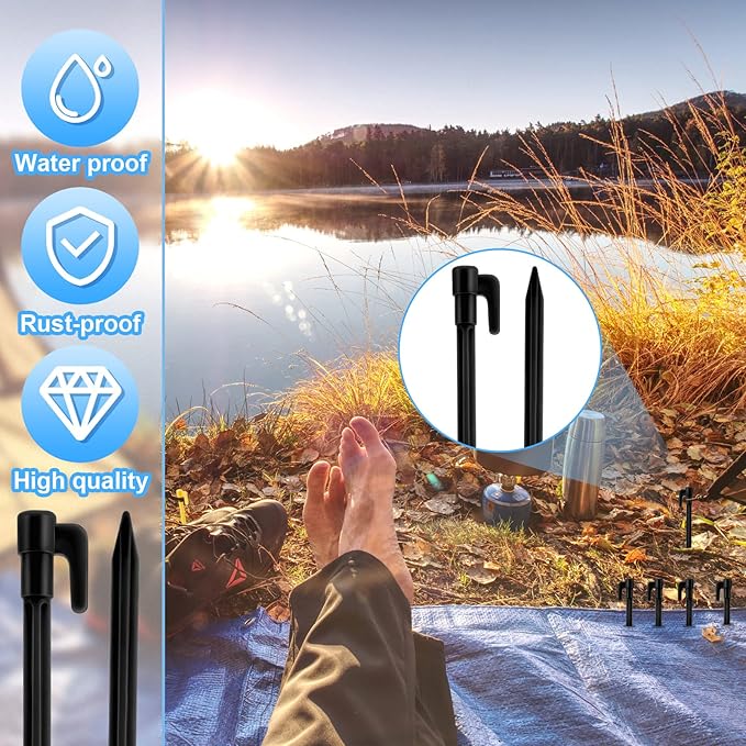 24 Pack Plastic Tent Stakes 5.7 Inch Heavy Duty Canopy Anchoring Pegs Plastic Tent Pegs Sand Stakes Outdoor Beach Spikes for Camping, Gardening, Landscaping, Backpacking(Black)