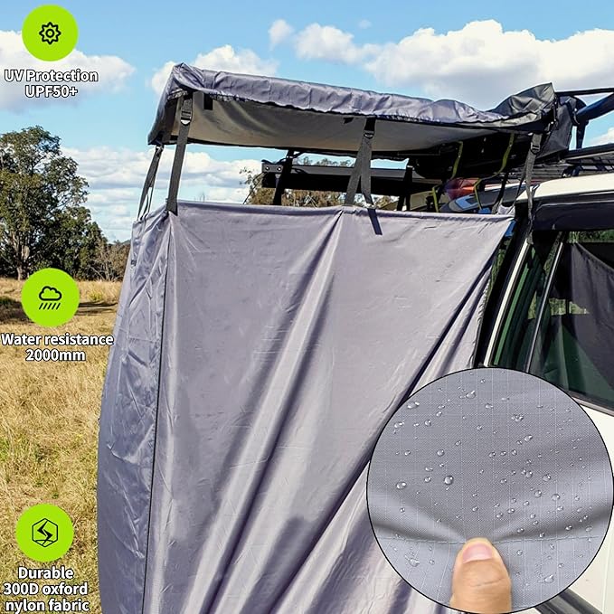 DANCHEL OUTDOOR Car Awning Shower Room with Roof, 3.3ftx3.3ft Privacy Shower Enclosure Portable Changing Room Camping w/LED Light (Gray)