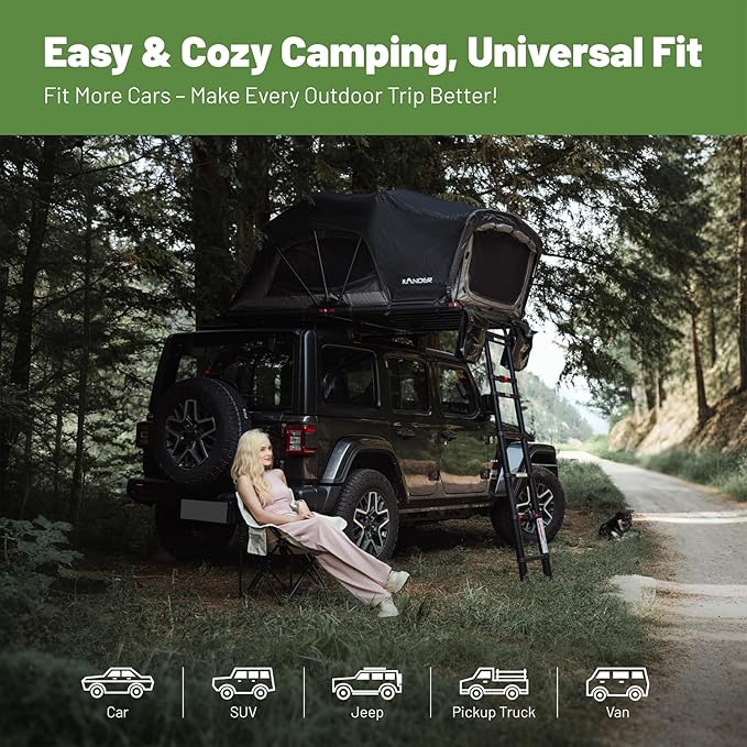 Rooftop Tent Hardshell for Camping - Suitable for Car Jeep SUV Truck, Professional Comfort Roof Top Tent with Ladde, Easy Fold-and-go, Waterproof & UV-Resistant, 4 Ft Wide