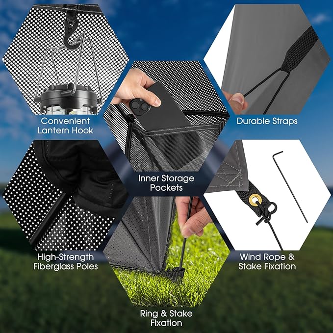 Goplus Pop-up Camping Tent 2-3 Person, 360° One-Way See-Through Family Tent, Waterproof Windproof 4-Season Shelter Tent w/Carry Bag, Rainfly, Easy Setup Portable Tent for Backpacking Hiking Outdoor
