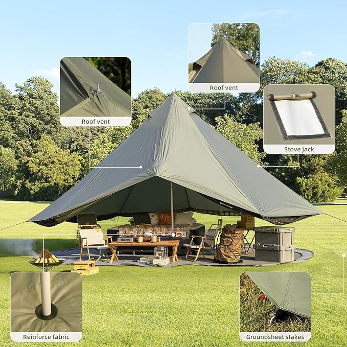 Bell Tent for Family Camping, 9.8/13.1/16.4 FT Yurt Tent with Stove Jack, 4 Season Oxford Tents for Outdoor Party, Hot Tent Shelter Fits 3-4 People