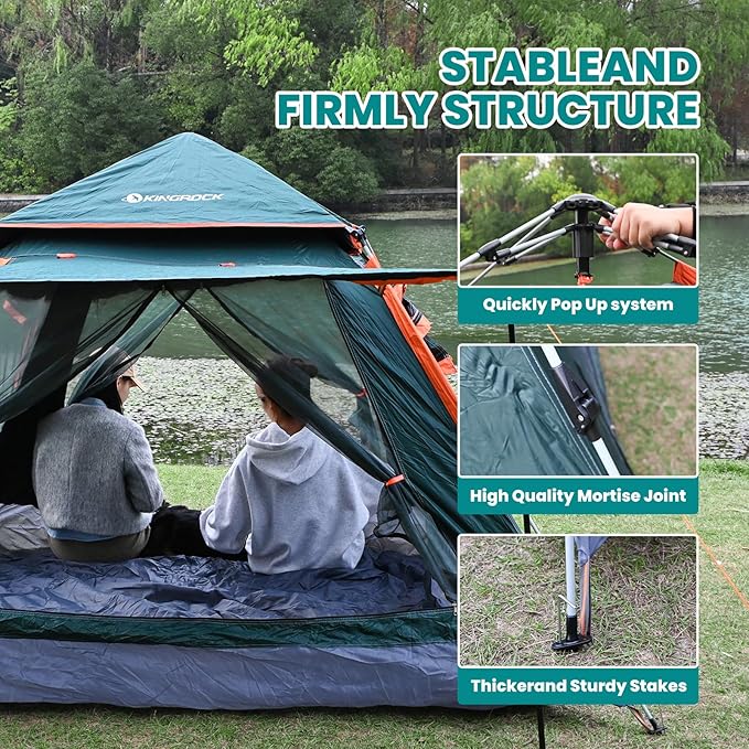 KINGROCK Blockout Camping Tent, Instant Easy pop up Camping Tent,Automatic Waterproof Family Tents for Camping 4 Person, Easy Set Up Tents,Portable Windproof Dome Tent for Camping