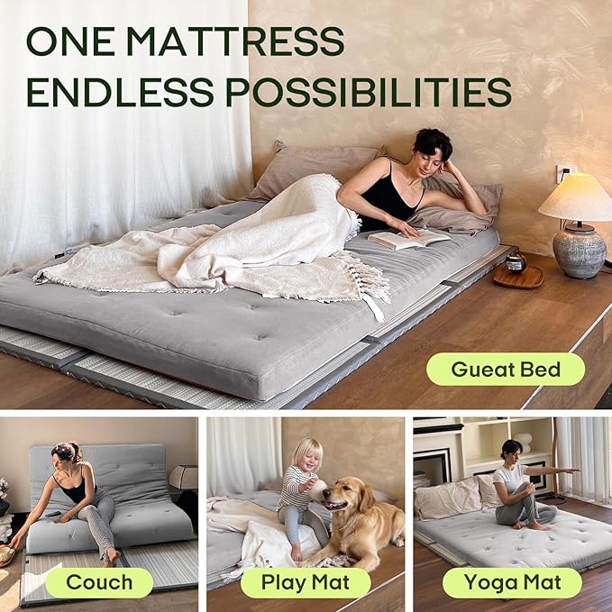 ZonLi Japanese Floor Futon Mattress Twin Size 75"x 39", 100% Cotton Cover 2.5'' Thicken Tatami Mattress, Foldable Sleeping Pad, Portable Dormitory Tatami Mat, Roll Up Floor Lounger Bed for Adult