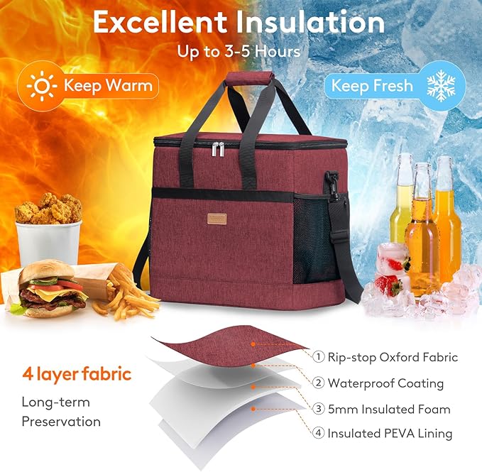 Lifewit Cooler Bag 30/50/60 Cans Collapsible and Insulated Large Lunch Bag Leakproof Soft Cooler Portable Tote for Camping/BBQ/Family Outdoor Activities
