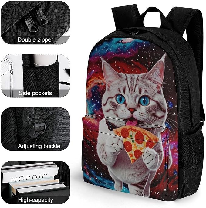 Supdreamc Daypack Backpack Multipurpose Anti-Theft Large Capacity Bookbag, Galaxy Taco Cat Pizza Travel Hiking Camping Rucksack With Adjustable Shoulder Straps