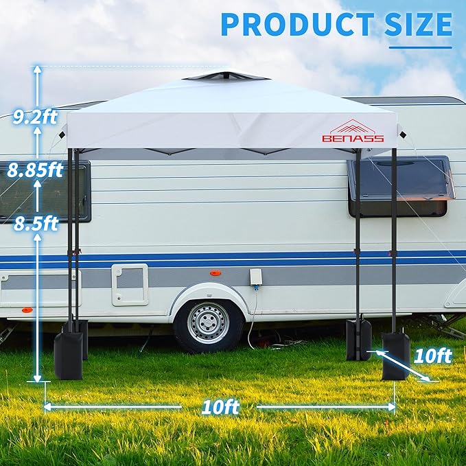 10x10 Pop Up Canopy with 3 Sidewalls, Heavy Duty Tents for Parties, One Person Set Up Event Tent, White