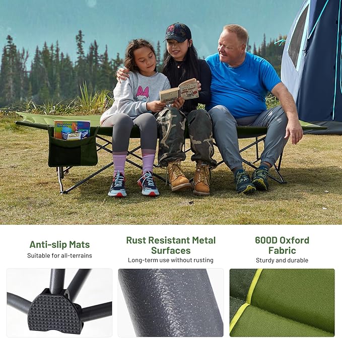 TIMBER RIDGE Extra Wide Heavy Duty Camping Cot for Adult, Easy Set Up Oversized Sleeping Cot with Carry Bag for Camping, Travel and Outdoors, Support up to 450lbs, Green, 2 Pack