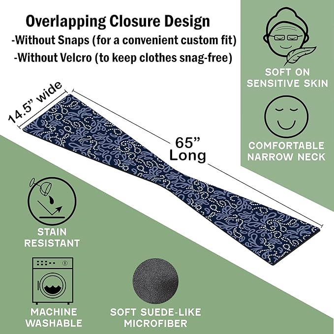 Reversible Adult Bibs for Women & Men - Adult Bib Scarf for Elderly - Dining Clothing Protectors - Washable Dining Scarf for Senior Citizens