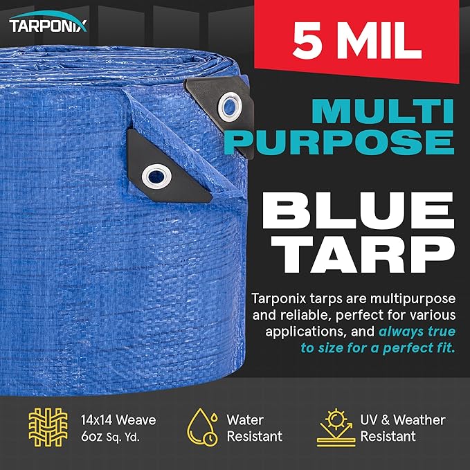 Better Blue Poly Tarp 6’ x 8’ – Lightweight 5 Mil Waterproof Cover – Durable, Weatherproof, Multipurpose Protection for Camping, Roofing, Construction