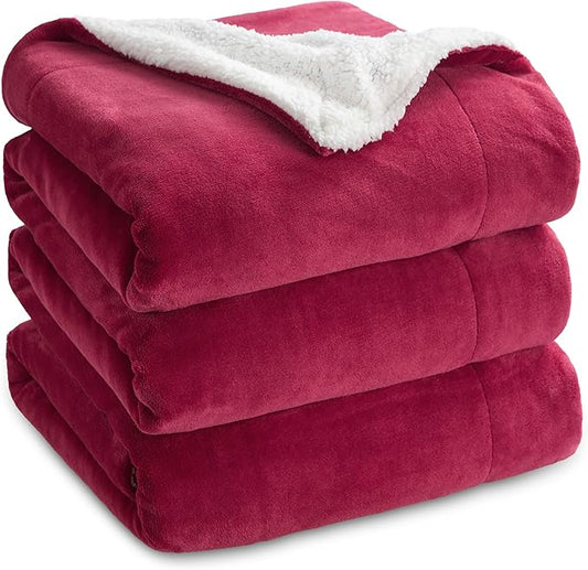 Bedsure GentleSoft Sherpa Fleece Blankets King Size for Bed - Thick and Warm, Soft Fuzzy Plush King Christmas Blanket for Winter, Red, 108x90 Inches