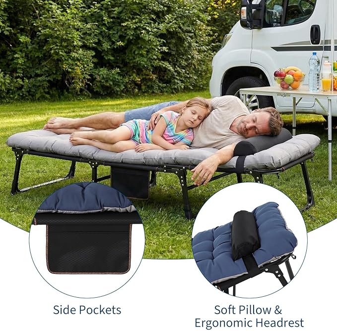Camping Cot for Adults, Folding Bed with Thick Removable Mattress, Camping Bed Applicable to Travel Bed Outdoor, Home, Guest & Office Nap, Max 400LBS Load, 200 cm (78.74")