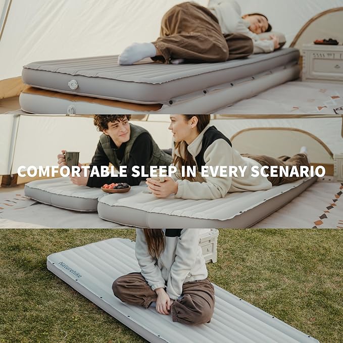 Naturehike 20oz Ultralight Sleeping Pad with Sidewalls, Insulated Inflatable Sleeping Pad 6.5R, Lightweight Sleeping Mat for Camping, Hiking, Backpacking, 10cm Thickened