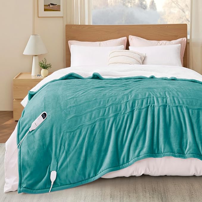 Bedsure Electric Blanket Full Size - Soft Flannel Heated Blanket Full, GentleSoft™ Fast Heating with 10 Time Settings & 6 Heat Settings, Warm Gift for Grandma (72x84 inches, River Blue)